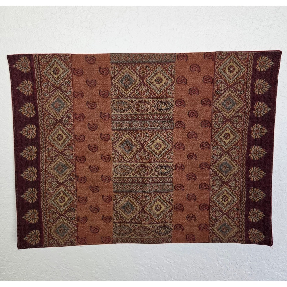 Crate & Barrel Hampshire Placemats Set of 4 Wool Cotton Autumn Red Paisley Boho